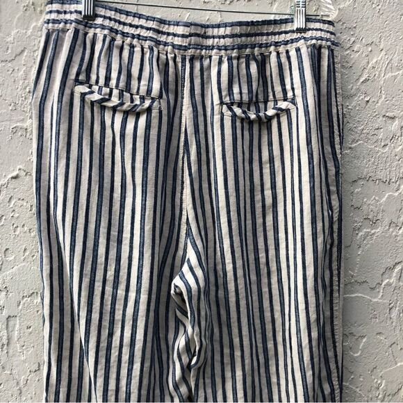TAHARI 100% Linen Stripe Pullon Pants Size Large Lagenlook Pockets Minimalist - Picture 10 of 12